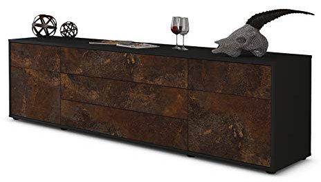 Stil.Zeit TV Schrank Lowboard Benita, Korpus anthrazit matt, Front Industrie-Design Rost (180x49x35cm), mit Push-to-Open Technik & Leichtlaufschienen