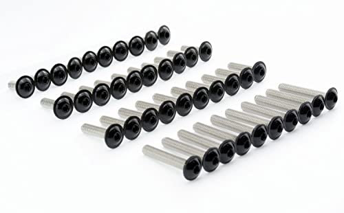 Motorrad Linsenkopfschrauben Edelstahl V2A schwarz M4 M5 M6 M8 M10 Schrauben Innensechskant breit, Stückzahl:25 Stk., Abmessung Schrauben:M6x30