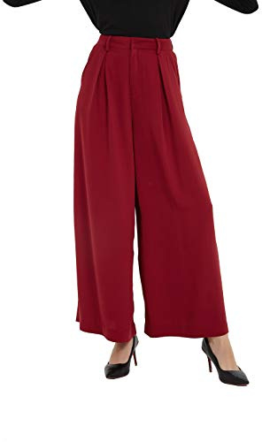 Tronjori Damen Hose Weites Bein Frauen Lange Hose mit Taschen Einfarbig Lose elastische Hohe Taille Freizeithose Business-Arbeitshose für Freizeit Arbeit Büro