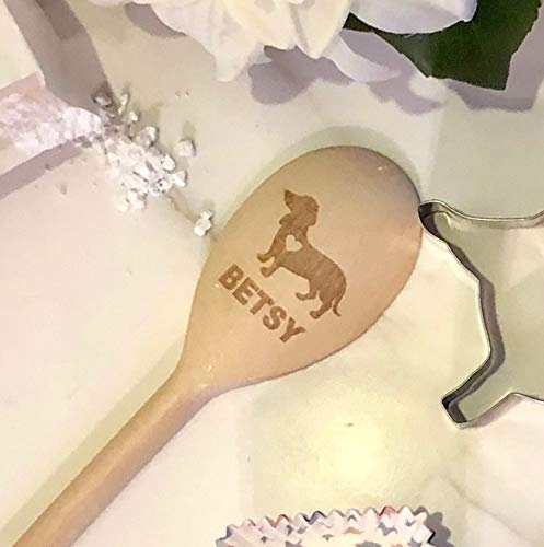 Memories & Gifts Ltd Personalised Engraved Your NAME Sausage Dog Dachshund Wooden Spoon Fun Baking Helper