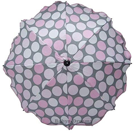 Skyline Ombrelle Parapluie pour Poussette Universelle Accessoire Zertifikat Anti UV 50+ Protection Soleil Adaptateur Parasol Diamètre 63 cm Rose pois