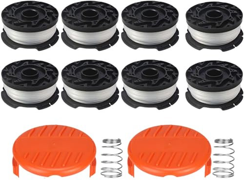 Eyoloty A6481 A6485 Vollautomatische Einzelfadenspule für Black Decker GL280,GL301,GL425,GL430,GL545,GL555,GLC13 Akku-Rasentrimmer, 10 m Länge Ø 1.65 mm und Spulenabdeckung (8 Spule+2 Kappen)