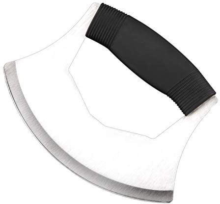 Kylewo Pizzamesser- Wiegemesser -Pizzaschneider- Sharp Rocker Slicer Hochwertige Edelstahlklinge als Mezzaluna Chef Messer Salat Gemüsehacker mit Schutzhülle
