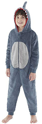 Animal Crazy Onesie Girls Boys Kids Childrens Fleece Onesies Jumpsuit Playsuit One Piece UK Seller - Grey Shark - 3/4 Years