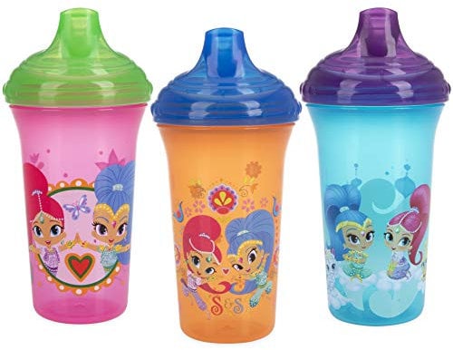 Nuby 3 Piece No Spill Easy Sippy Cups with Vari-Flo Valve Hard Spout, Nickelodeon Shimmer & Shine, 9 Oz