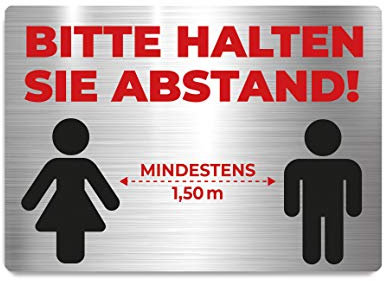 Bitte Abstand halten Schild Aufkleber 21 cm x 14,8 cm selbstklebend wiederverwendbar Warnung Schutz Hinweis Klinik Büro Praxis Geschäft Warnschild Warnhinweis Tür Fenster (silber)