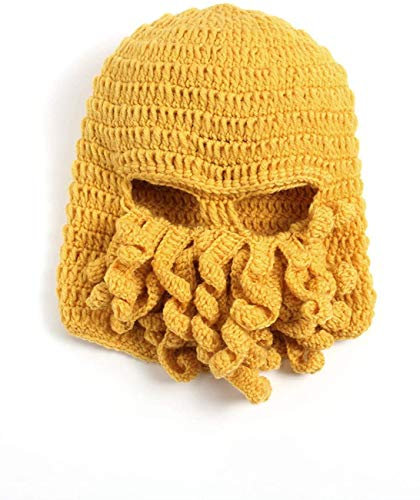 Uncle Lee Oktopus Beanie Mütze Beanie Tintenfisch Bart Mütze Strick Beard Caps für Herren Winter Warm Skifahren Gr. Einheitsgröße, YellowB