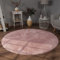 Paco Home Teppich Wohnzimmer Kunstfell weich waschbar modern elegant pflegeleicht Felloptik Uni Seidenglanz flauschig Kurzflor, Grösse:120 cm Rund, Farbe:Pink