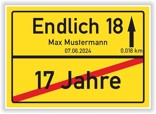 Personalisiertes Ortsschild 18. Geburtstag mit Name und Datum - Endlich 18 Jahre Dekoration Freund Freundin Geburtstagsparty Sie Geschenkidee Er Geschenke Partydeko Karte