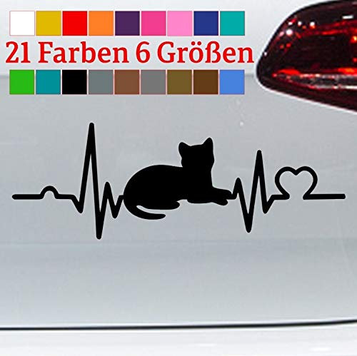 Herzschlag Katze Aufkleber Hauskatze Cat Wildkatze Tiger Lucky Tom Mimi in 6 Größen und 21 Farben