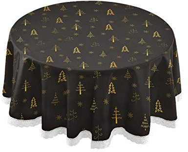 MNSRUU Runde Tischdecken, Weihnachtsbaum- und Schneeflocken-Deko, Tischtuch für runde Tische, dekorativ für Urlaub, Zuhause, Weihnachten, Party, Picknick