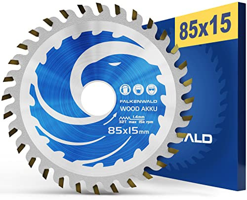 FALKENWALD Lama per sega circolare a batteria 85 x 15 - Ideale per legno - Compatibile con Bosch GKS 12 v-26, Bosch GKS 85, Makita Mini - Lama 85 mm