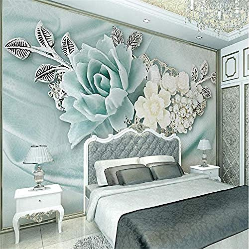 3D Tapete Wandbild 3D Mint Green Schmuck Perle Ölgemälde Blumen Sofa Schlafzimmer Wohnzimmer TV Hintergrundwand Tapete wandpapier fototapete 3d effekt tapeten Wohnzimmer Schlafzimmer-350cm×256cm