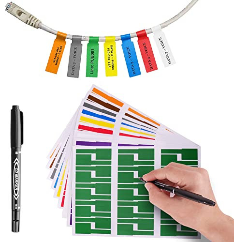210 Colorful Cable Label Kit with Dual Tip Marker, Self Adhesive Wire Organizer Sheet for Laser Printer and Handwriting - A4 Printable