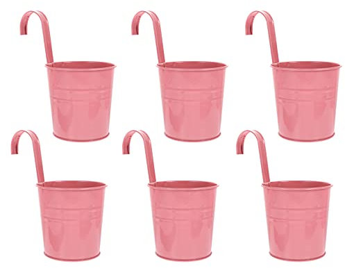Cabilock Lot de 6 pots de fleurs suspendus en métal - Avec trou de vidange - En métal - Pour la maison, le jardin, le balcon - Rose