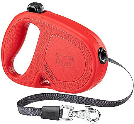 Ferplast Hundeleine Flippy ONE, Rollleine kleine Hunde bis 15 kg. Ausziehbares Gurtband max. 4 m. Einzelner Knopf zum Verriegeln und Entriegeln, rot