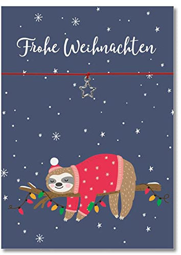 Glücksschmiedin - Armband mit silberfarbenem Anhänger & liebevoller Karte - Weihnachten - individuell anpassbar & handgemacht in München - Geschenk für Frauen, Männer & Kinder (Motiv Faultier)