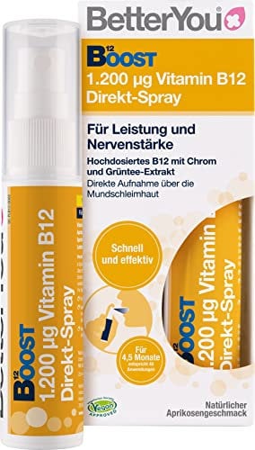 BetterYou Vitamin B12 Direkt-Spray - Zum Sprühen auf die Mundschleimhaut - Natürliches hochdosiertes Vitamin B12 mit Chrom und Grüntee-Extrakt - Schnell & effektiv - vegan, 25ml