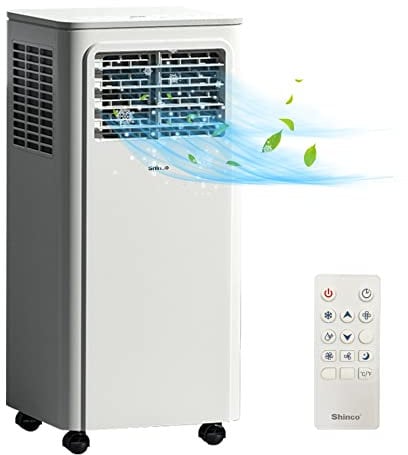 SHINCO 7000BTU Condizionatore Portatile con Funzione 3 in 1, Aria Condizionata, Deumidificatore, Ventola, Modalità Sleep, 2,1Kw, Per max 18㎡, Telecomando, Timer 24h, 2 Kit Finestre