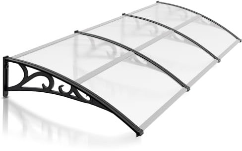 Jiubiaz Auvent pour porte d'entrée - 300 x 100 cm - En polycarbonate - Toit de 5 mm - Support en polypropylène - Auvent transparent