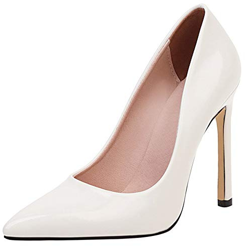 Escarpins Habillés Femme, Escarpins Aiguille Elegant Chaussures de Soirée Talons Hauts Pointu Chaussures de Fête Blanc Taille 39 EU