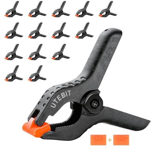 Morsetti a Molla 3.5, 15PCS UTEBIT Morsetto da Falegname, Grande Pinze di Plastica per Sfondo Bianco/Nero/Verde, Foto, Teloni e Lavorazione del Legno