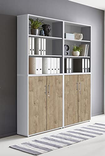 Schrankwand TABOR 11 Büroregal Aktenschränke Büroschrank abschließbar in diversen Farbvarianten (lichtgrau/Gold Harbor Oak)
