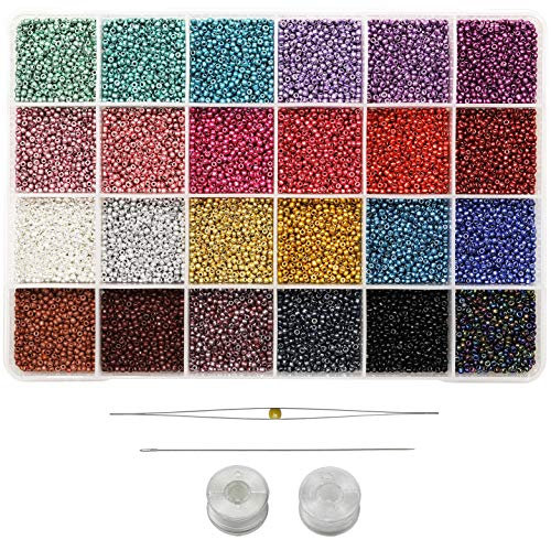 Bala&Fillic 11/0 Perlen Rocailles zum Auffädeln 24 Farben 14400 Stück, Mini Glasperlen Rocailles Perlen für Machen Ohrringen