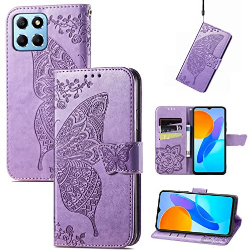JIUNINE Cover per Honor X6 / Honor X8 5G / Honor 70 Lite, Custodia Libro in Pelle Portafoglio Case Flip Antiurto con Disegni di Farfalla [Porta Carte] [Magnetica] per Honor 70 Lite, Viola