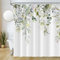 Uiiooazy Rideau Douche Vert Sauge, Rideau de Douche Feuilles d'eucalyptus Fleur Rose Rideaux de Baignoire Anti Moisissure Imperméable Tissu Polyester Rideaux Salle de Bain avec 12 Crochets 180x240cm