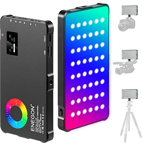 ENEGON RGB Video Light, 4000 mAh wiederaufladbarer Akku, eingebaute LED-Kamera-Licht, volle Farbe, 24 häufige Lichteffekte, CRI≥95 2500-9000 K LED-Videoleuchte mit Powerbank-Funktion.