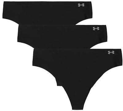 Under Armour Women's 3-pack Pure Stretch No Show Thong Underwear, All-day Comfort Fit & Ultra-soft, Black Solid, Medium