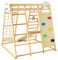 GYMAX 8 in 1 Kids Climbing Set, Indoor Playground Toddler Climber Slide Playset with Swing, Climbing Rock/Net, Monkey Bars and Rope Ladder, Wooden Climbing Toys for 3 Year Olds + (Natural)