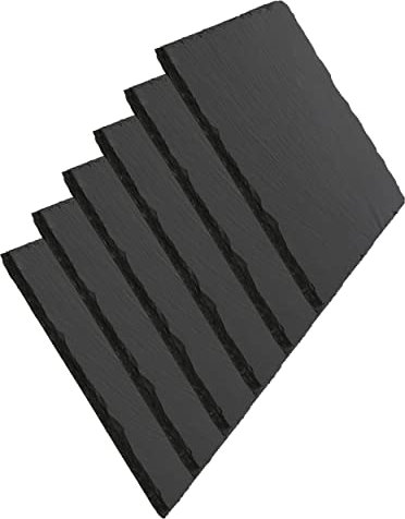 Tablas de Pizarra Premium | Platos de Piedra Negra para Aperitivos | Bandejas de Sushi y Tapas | Estilo Moderno | Resistente al Desgaste| Ideal para cualquier Evento | 25x25x0.8 cm | 6 Unidades