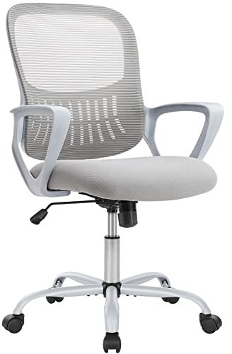 DUMOS Bürostuhl Ergonomisch, Schreibtischstuhl mit Lendenwirbelstütze, Drehstuhl mit Armlehne, Computerstuhl, Höhenverstellbarer Office Chair, Bürostühle Geeignet für Büro und Schlafzimmer (Grau)