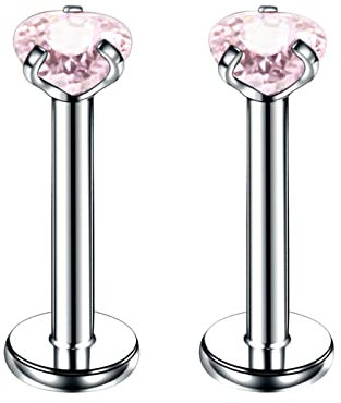 Bishilin Lippenpiercing 6mm Set, Lippenpiercing Stecker Chirurgenstahl mit 3MM Rosa Zirkonia Nasenpiercing Tragus Piercing Ohrpiercing Helix