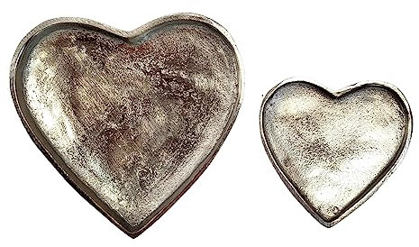 BUSDUGA 4297 2er Set Metall Dekoschalen Herz, ca. 15x15cm & 10x10cm, Teelichthalter Dekotablett