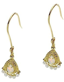 AMDXD 18 Karat 750 Gelbgold Ohrringe für Frauen, Vintage Retro Ohrhänger mit Labor Erstellt Opal Tropfen, 18K Gold Ohrstecker Mädchen Echt Goldschmuck, Gold
