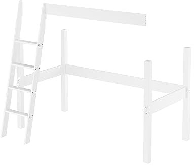 Zubehör für Einzelbett zur Erweiterung zum Hochbett Pfosten Leiter, Sicherung V-60.20Z-09, Holzart/Holzfarbe:Kiefer weiß