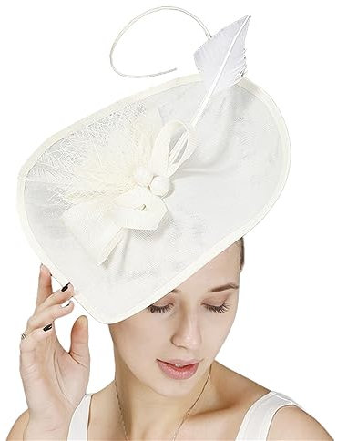 GIBZ Damen Fascinator Hut mit Breiter Krempe Elegant Tea Party Stirnband Pillbox Hüte mit Federn Hochzeits Kopfschmuck, Beige