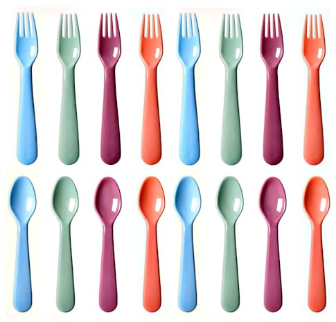 ChaLeeMoo 16Pcs Kids Plastic Utensils Kids Forks and Spoons Set, Multicolor Toddler Utensils, Reusable Kids Silverware Cutlery Set, Ideal for School Lunch Box, Camping, Travel, Party Favors BPA Free