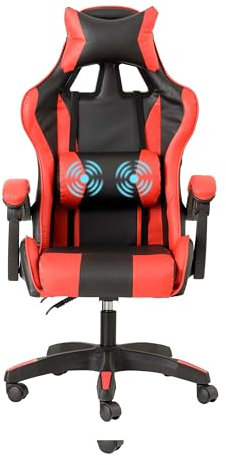 Baroni Home Silla de Gaming Ergonómica con Masajeador Lumbar, Silla de Oficina con Respaldo Reclinable con Cojines Ajustables Reposacabezas y Soporte de Espalda, 50x55x117 cm (Rojo)