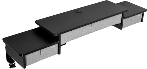 Duronic DD4 BK Schreibtischaufsatz, Schreibtisch Regal mit Tischklemmen | 120 x 25 x 17,5cm, Monitorständer mit Schubladen, Gaming Home Office Organizer, Tastatur unter Monitor, Monitorerhöhung