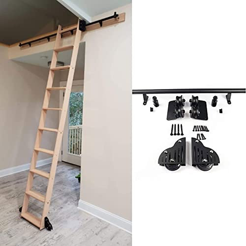 Kit di binari per Scale per librerie mobili (Senza Scala) con Ruote a rulli da Pavimento, Binario per Scale mobili a Tubo Tondo in Acciaio (Dimensioni: 16ft/500cm Track Kit)