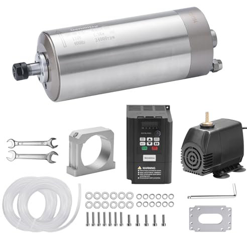 Genmitsu CNC-Spindelmotor-Kit, 1,5 kW, wassergekühlter 220-V-Spindelmotor, CNC-Motor mit VFD und Wasserpumpe, Aluminium-Klemmhalterung mit 80 mm Durchmesser, ER11-Spannzange, 0,003 mm Genauigkeit