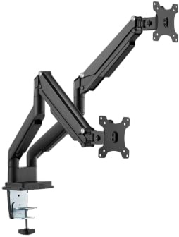Ergolutions® Dual Gasdruck Monitorarm Schwarz - Höhenverstellbar, für 2 Monitore bis 32, VESA 75x75/100x100, Klemm- oder Lochmontage, Flexibles Doppelgelenk-Design, Integriertes Kabelmanagement