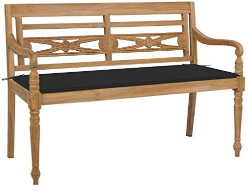 KTHLBRH Batavia-Gartenbank mit Schwarzem Kissen 120 cm Teak Massivholz, Park Bank Garten Bank Terrassenbank Rasen Bank für Gärten, Balkone, Terrassen, Parks
