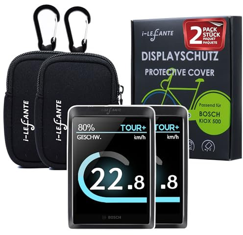 i-LEFANTE Pack of 2 for Bosch Kiox 500 (BHU3700) Display Protective Case with Neoprene Case, E-Bike Screen Protector, Transparent and Waterproof, Shock and Scratch Protection (Set of 2 with Neoprene