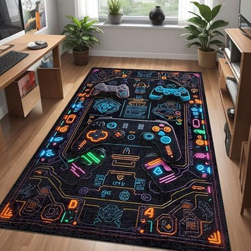 Bamyum Gameking Gamer-Teppich - Bedruckter Chenille-Druck Maschinell Hergestellt für Spielzimmer, Schlafzimmer, Videospiel - Waschbarer Gaming-Teppich 80x150