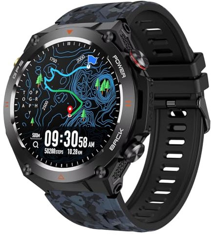 Smartwatch Herren GPS Barometer Sportuhr Fitnessuhr Militär Uhr Kompass Höhenmesser Outdoor Telefonfunktion Gesundheitsuhr Blutdruck Pulsuhr Laufuhr Aktivitätstracker Military Watch Schrittzähler